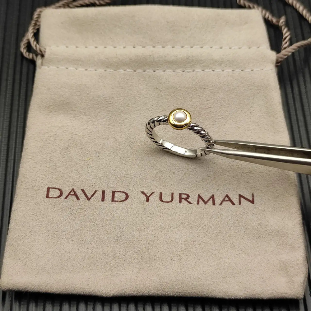 David Yurman Two-tone Petite Cable Pearl Ring